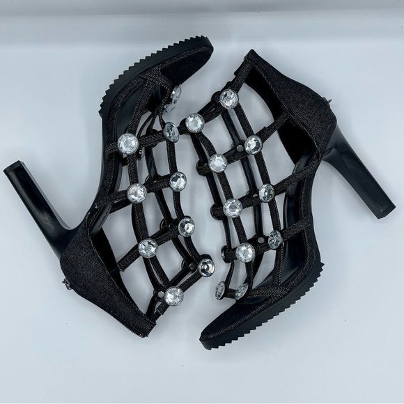 KARL LAGERFELD Beatriz Faux Crystals Heel Sandals in Black Size 10 NWOT - Picture 13 of 15